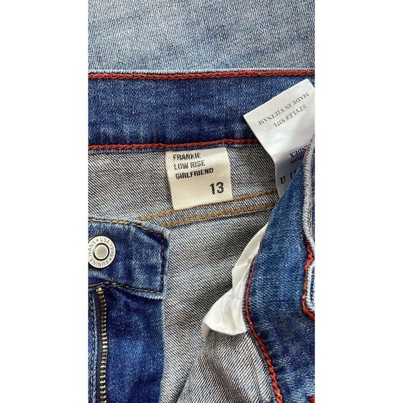 TheMogan Jeans‎ Frankie Low Rise Girlfriend Distressed Rip Roll Up Blue Size 13 - Picture 7 of 9